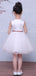 White Satin Tulle Applique Belt Simple Sweet Flower Girl Dresses, FGS034