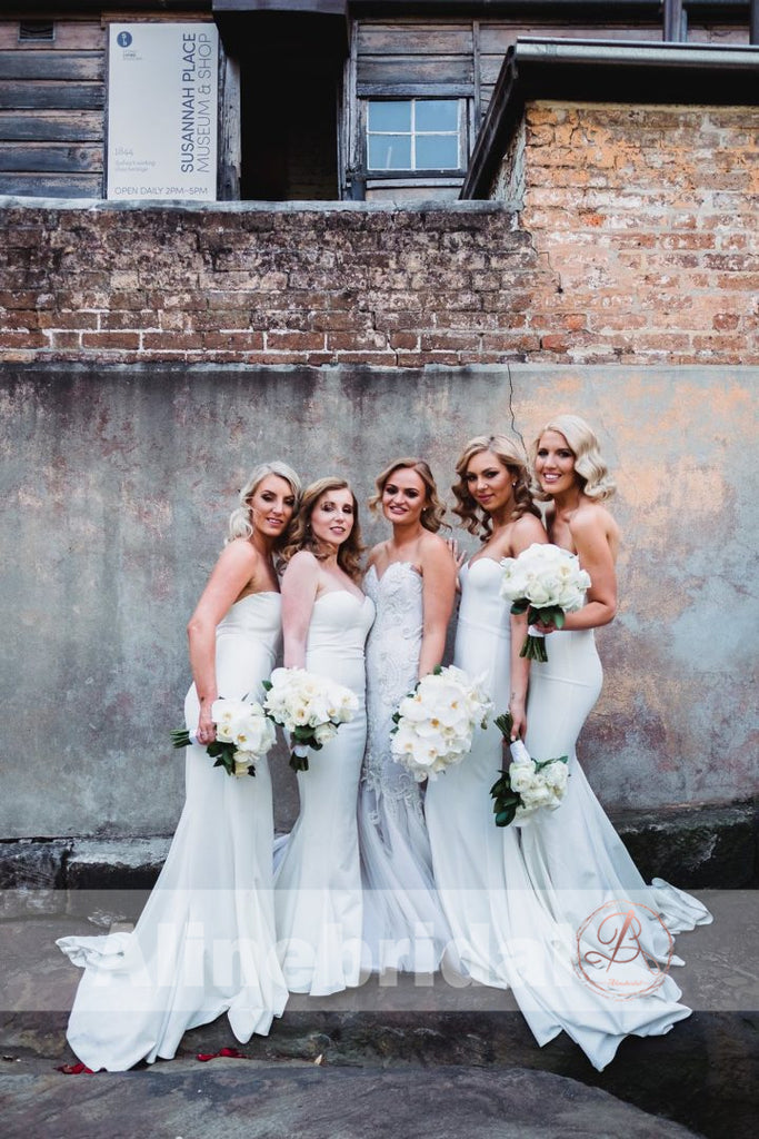 White Sweetheart Strapless Mermaid Simple Cheap Bridesmaid Dresses, AB – AlineBridal