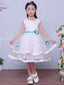 White Tulle Applique Beading Tiered Teal Belt Flower Girl Dresses, FGS118