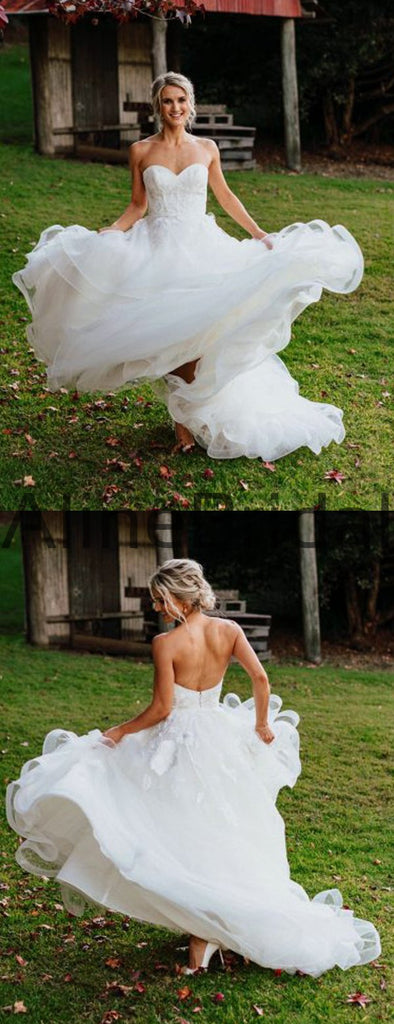 White Tulle Sweetheart Strapless Backless Ball Gown Wedding Dresses, AB1567