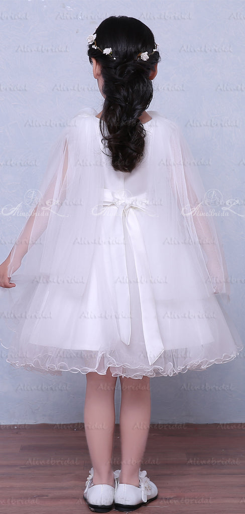 White Tulle V-neck Sleeveless Handmade Flower Simple Flower Girl Dresses , FGS125