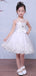 Wihte Lace Illusion Neckline Sleeveless Flower Girl Dresses, FGS029
