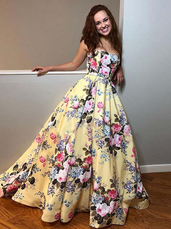 Strapless floral prom dress store
