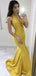 Yellow Jersey Halter Deep V-neck Mermaid Sexy Evening Party Prom Dresses ,PD00372