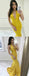 Yellow Jersey Halter Deep V-neck Mermaid Sexy Evening Party Prom Dresses ,PD00372