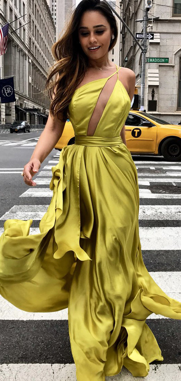 Unique One Shoulder Backelss Yellow Prom Dresses, Evening Dress, PD001 –  AlineBridal