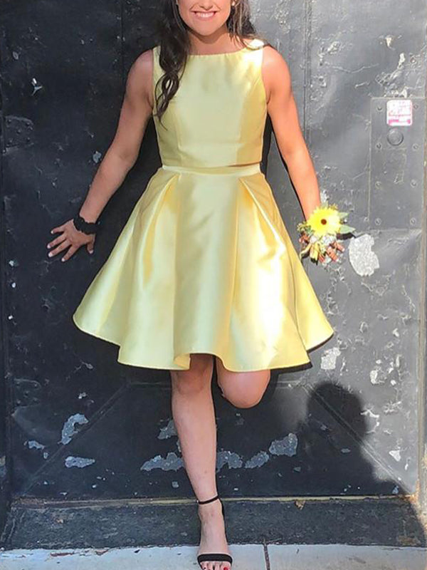 Elegant Bateau Two Piece Yellow Charming Homecoming Dresses, HD0042 AlineBridal Elegant Bateau Two Piece Yellow Charming Homecoming Dresses, HD0042 AlineBridal