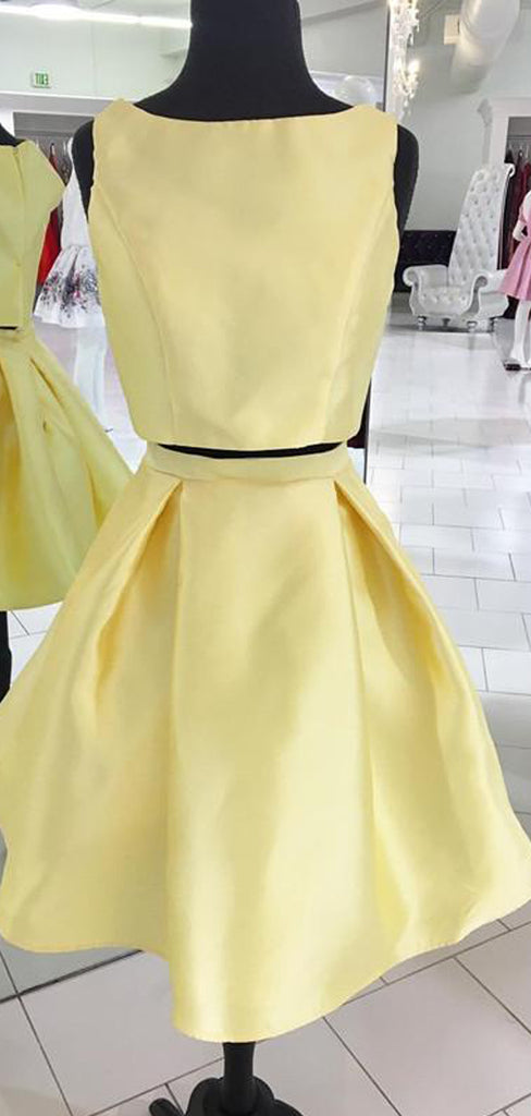 Yellow Satin Two Piece Charming Homecoming Dresses,HD0042