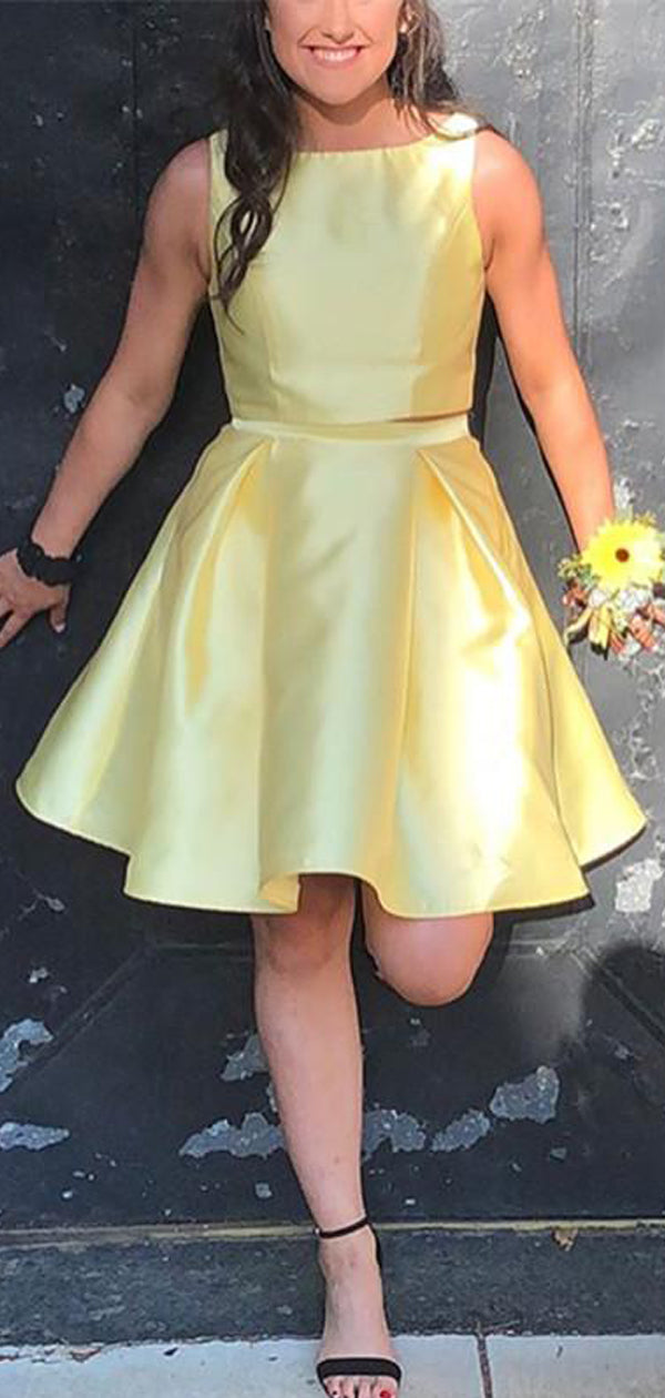 Elegant Bateau Two Piece Yellow Charming Homecoming Dresses, HD0042 –  AlineBridal
