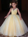 Yellow Satin V-neck Tulle Ball Gown Simple Flower Girl Dresses, FGS117