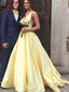 Yellow Satin V-neck V-back Sleeveless Elegant Prom Dresses,PD00331