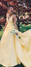 Yellow Satin V-neck V-back Sleeveless Elegant Prom Dresses,PD00331