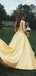 Yellow Satin V-neck V-back Sleeveless Elegant Prom Dresses,PD00331