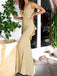 Yellow Shiny V-neck V-back Mermaid Long Prom Dresses,PD00165