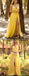 Yellow Spaghetti Strap V-neck With Belt Sexy Bridesmaid Dresses, AB4099