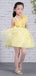 Yellow Tulle Handmade Flower Unique One Shoulder Sweet Flower Girl Dresses, FGS130