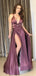 Youngh Purple Satin Chiffon Sexy Slip Simple Long Prom Dresses,PD00347