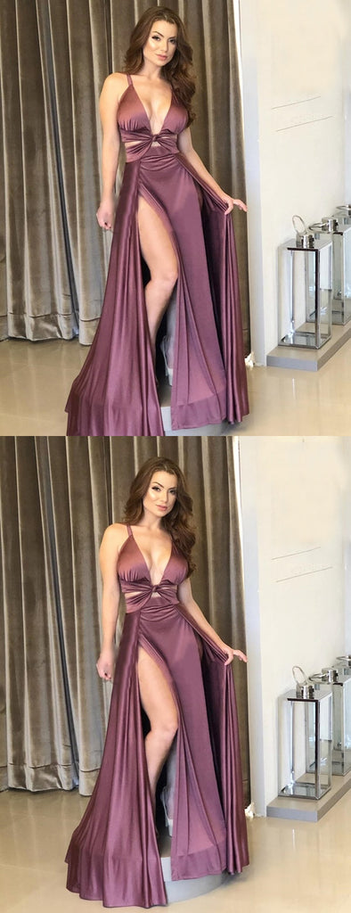 Youngh Purple Satin Chiffon Sexy Slip Simple Long Prom Dresses,PD00347