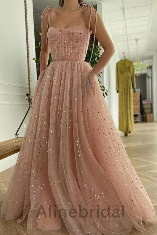 Elegant Square Sleeveless A-line Long Prom Dress, PD3593