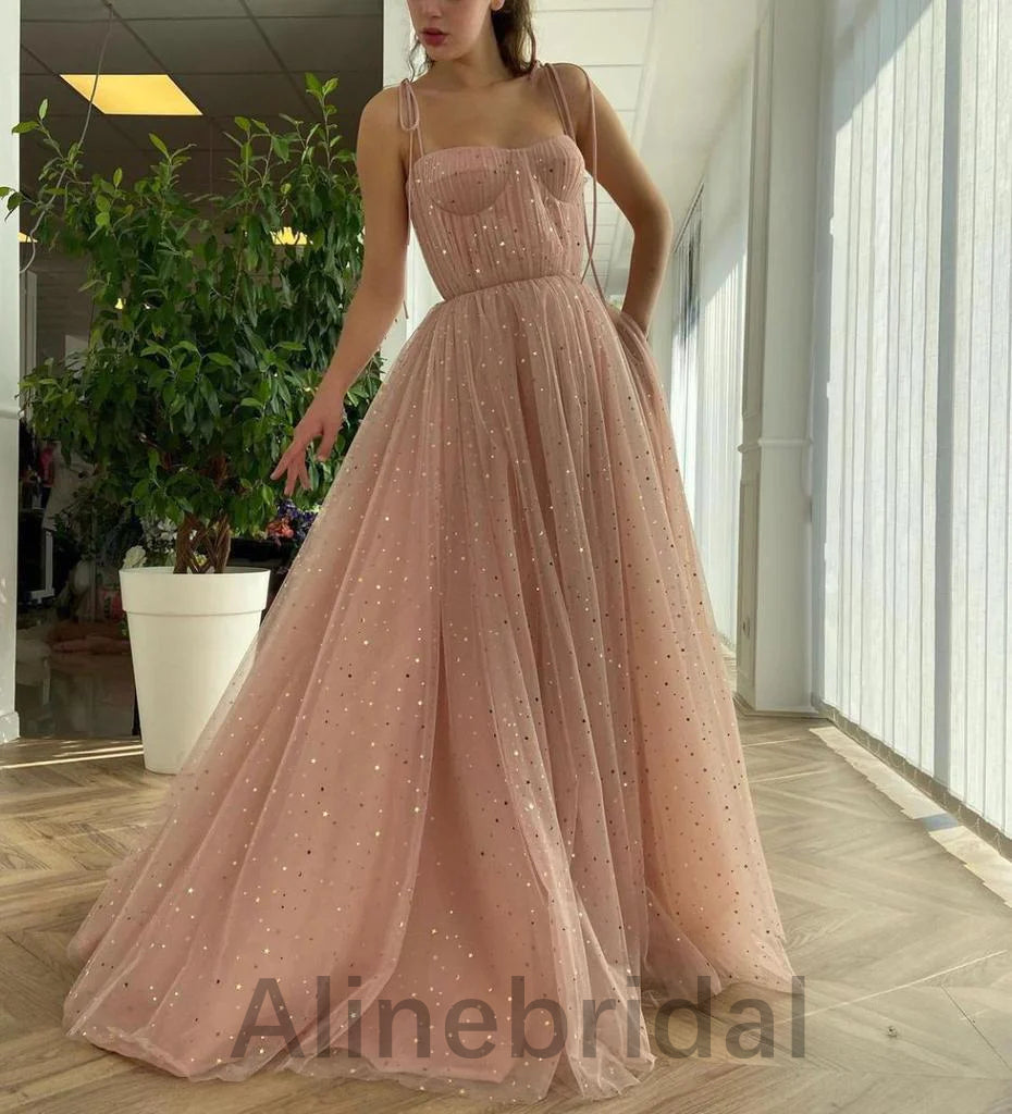 Elegant Square Sleeveless A-line Long Prom Dress, PD3593