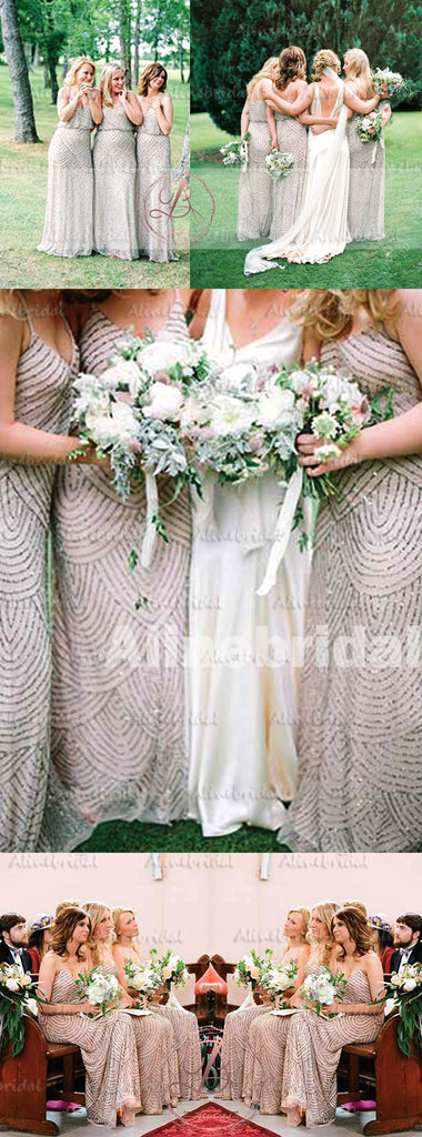 Summer Country Long Chiffon Sequins Spaghetti Strap  Cheap Bridesmaid Dresses, AB1155