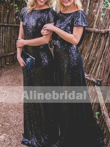 Popular Mismatched Dark Navy Sequins Mermaid  Bridesmaid Dresses. AB1201