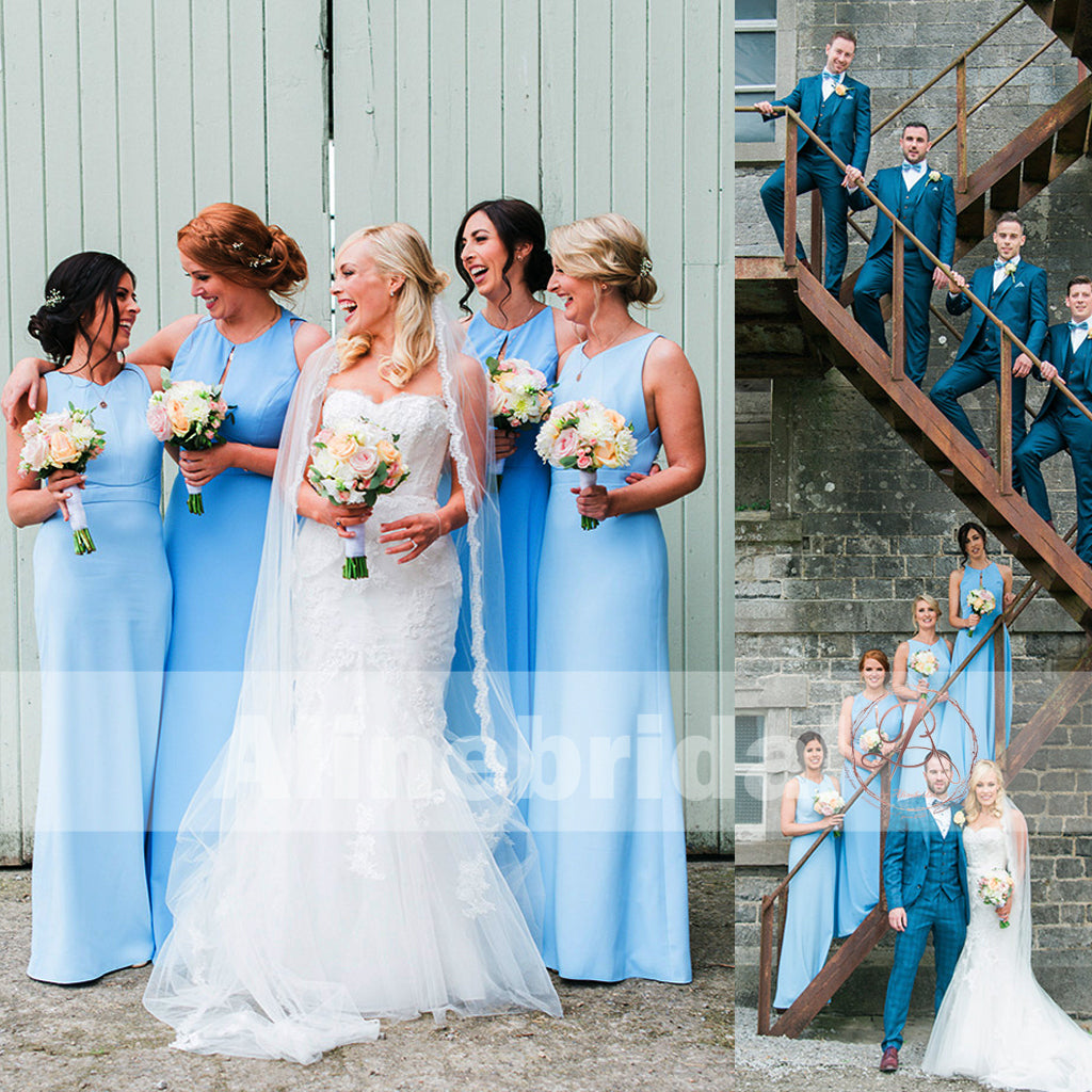 Elegant Blue Sleeveless Open Back Spring Wedding Party  Bridesmaid Dresses. AB1204