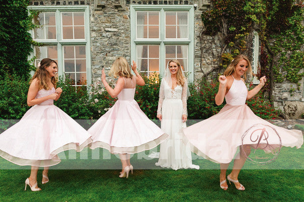 New Arrival Pink Mismatched Tea-length A-line Spring Bridesmaid Dresse AlineBridal New Arrival Pink Mismatched Tea-length A-line Spring Bridesmaid Dresse AlineBridal