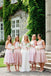 New Arrival Pink Mismatched Tea-length A-line Spring Bridesmaid Dresses. AB1206