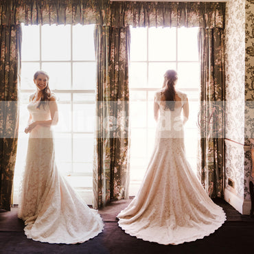 Gorgeous Fully Lace Keyhole Back Cap Sleeve Vintage Wedding Dresses, AB1129