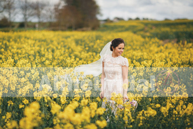 Vintage Lace Jewel Neck Short Sleeve Floor Length Wedding Dresses, AB1136