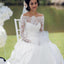 Elegant Long A-line Train Sash Sweetheart Off Shoulder Long Sleeve Lace Satin Wedding Dress, AB1093