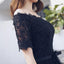 Off Shoulder Black Lace Fashion A-line lace Up Back Teenager Prom Dresses,PD00016