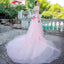 Blush Pink Off-shoulder Mermaid Long Detachable Tulle Train A-line Prom Dress, PD3214