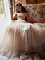 Elegant Blush Pink Tulle Off-shoulder A-line Long Prom Dress, PD3143