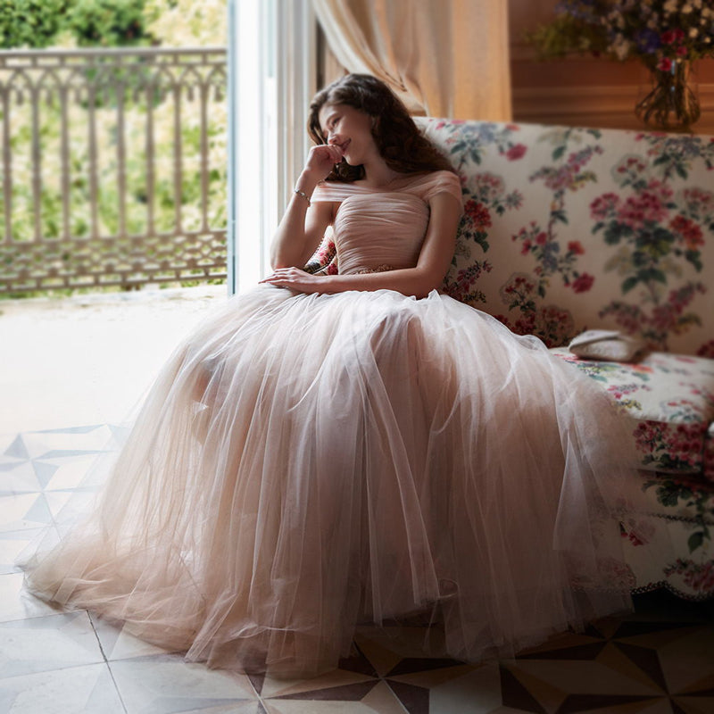 Pink blush off clearance shoulder dress