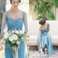 Long Elegant Pleated Strapless Sweetheart Tulle Shawl Blue Simple Style Wedding Party Bridesmaid Dress, AB1166