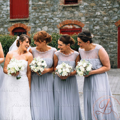 Elegant Light Gray Lace Chiffon Unique Square Neck Sleeveless Long Bri AlineBridal Elegant Light Gray Lace Chiffon Unique Square Neck Sleeveless Long Bri AlineBridal