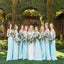 Simple Elegant Blue Mismatched Strapless And V-neck Long Column Bridesmaid Dresses . AB1185
