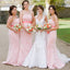 Elegant Pink Full White Lace Strapless Floor Length Wedding Party Long Bridesmaid Prom Dresses, AB1173