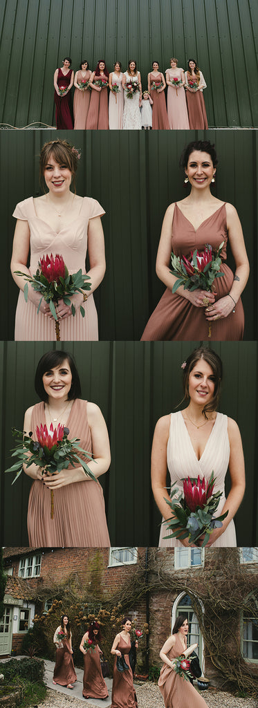 Simple V-neck  Mismatched Different Color Pleating Chiffon Long Bridesmaid Dresses, AB1179