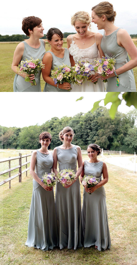 Simple Elegant Round Neck Sleeveless Column Wedding Party Long Bridesmaid Dress. AB1183