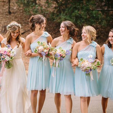 Dusty Blue Chiffon Long Sleeve A-line Bridesmaid Dresses , AB4057 –  AlineBridal