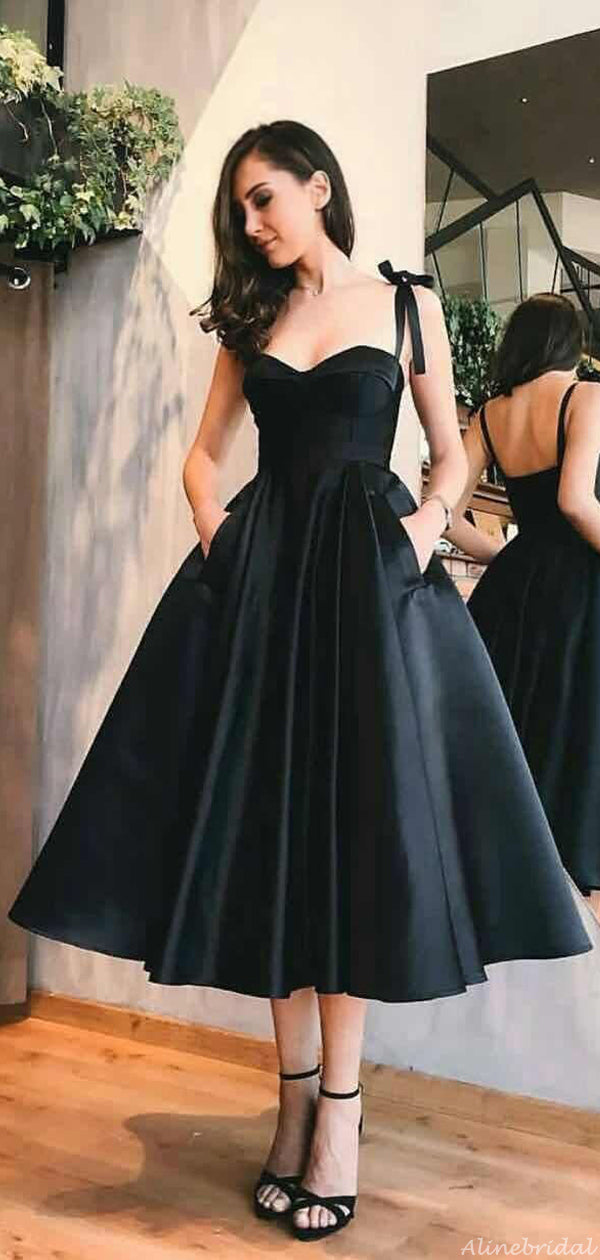 Chic Sexy Black And Red Spaghetti Strap Sweetheart A-line Midi Homecom AlineBridal Chic Sexy Black And Red Spaghetti Strap Sweetheart A-line Midi Homecom AlineBridal