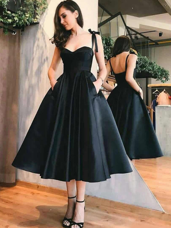 Chic Sexy Black And Red Spaghetti Strap Sweetheart A-line Midi Homecom AlineBridal Chic Sexy Black And Red Spaghetti Strap Sweetheart A-line Midi Homecom AlineBridal