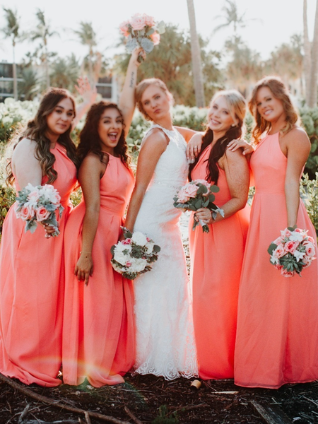 Coral Halter Pink Energetic Summer Bridesmaid Dress, BD3046 AlineBridal Coral Halter Pink Energetic Summer Bridesmaid Dress, BD3046 AlineBridal