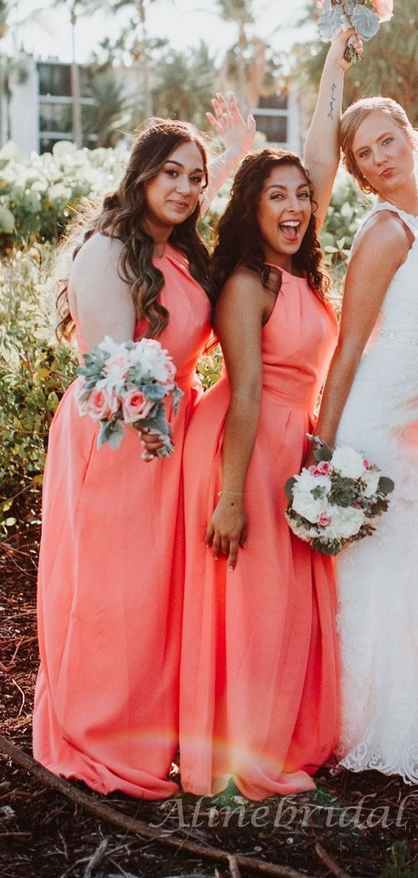 Coral orange 2025 bridesmaid dresses