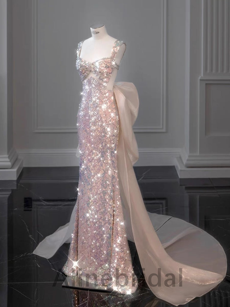 Elegant Strapless Sleeveless Sheath Long Prom Dress, PD3595