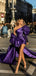 Deep Purple One-shoulder Sexy Bubble Sleeve With Tail Mermaid Long Prom Dress, PD3231