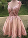 Dusty Pink Illusion Lace Organza A-line Short Homecoming Dress, HD3036